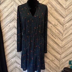 LOFT Dark Green Dress w/ Paisley Print, size L/XL